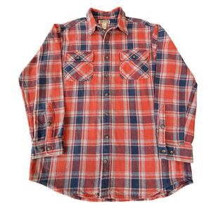 Duluth Trading Heavy Cotton Flannel Shirt Mens LT Blue Red Plaid Tall Large